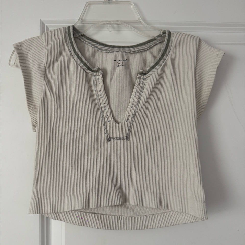 Urban Outfitters Cream Ribbed Crop Top with Gray Trim— CAN BUNDLE W BLUE VERSION